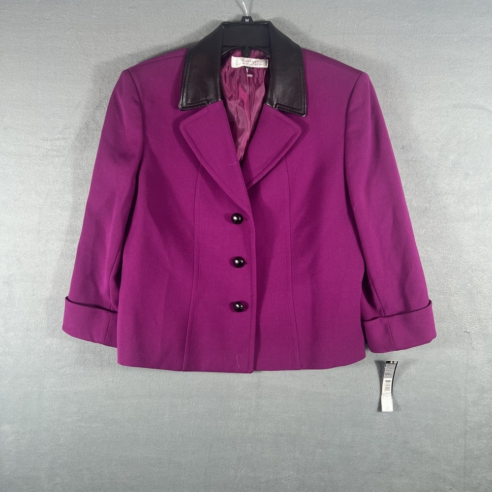 NWT Tahari Arthur‎ S. Levine Women's Purple Faux Leather Collar Jacket Size 14